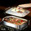 Zestaw 4 stalowych naczyń do pieczenia z pokrywkami - 16''x9'' Głębokie do ryb/makaronu/grillowania, Bezpieczne w piekarniku i zmywarce, 4,2L