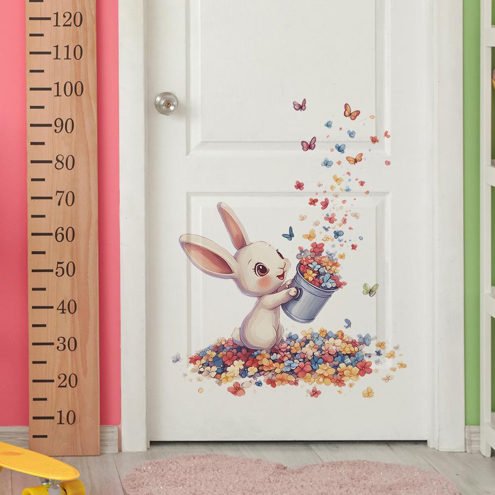 Cute Rabbit Floral Butterfly Wall Sticker Self-Adhesive Removable for Bedroom Living Room Kids Room Home Decor Art