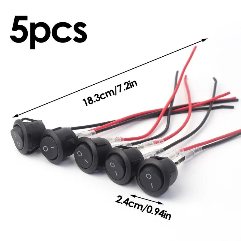 10/5PCS ON/OFF Round Rocker Switch MINI Toggle Switch 2 Pin SPST Push Button Switch 12V 24V 20MM with Wires for Auto Car RV Boat