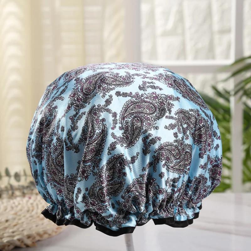 Shower Cap Womenreusable Elastic Waterproof and Thicken Double Layer Bathing Hat Perfect for Hair Salon & Home Use Hair Cap