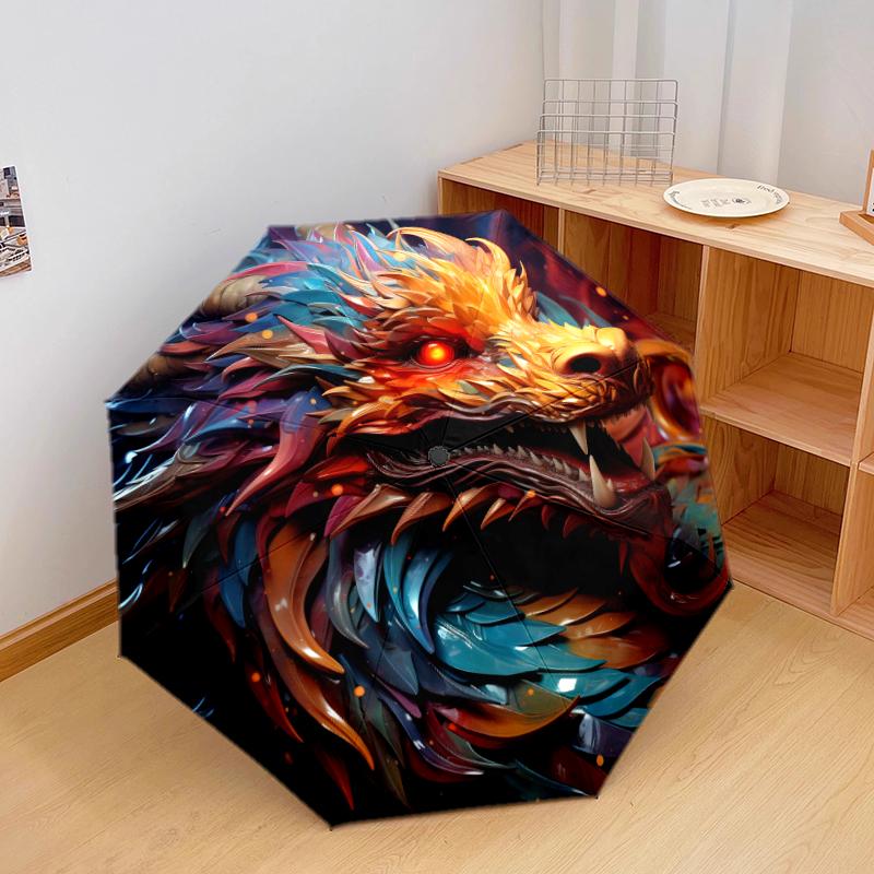 

1 PC Automatic Folding Umbrella - Beautiful dragon Pattern, Portable & Foldable Design with 8 Ribs, Christmas Birthday Gifts