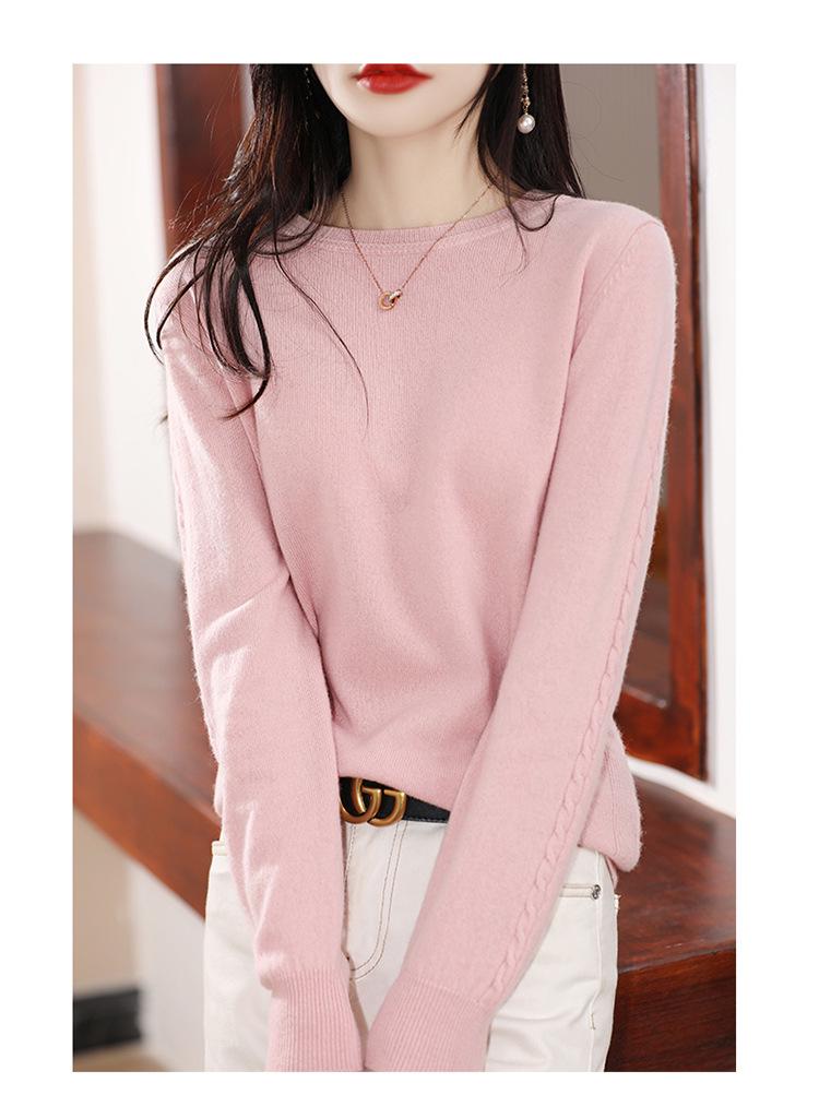 Women's 100% Wool Round Neck Long Sleeve Loose Fit Sweater
