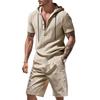 Men S Short Sleeve Shirt Shorts Set Hooded Summer Beach Casual
