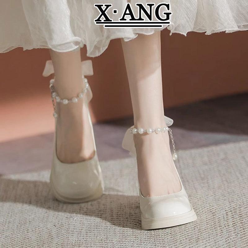 White high heels children's spring and summer new gentle wind Mary Jane women's shoes light mouth thick heel single shoes