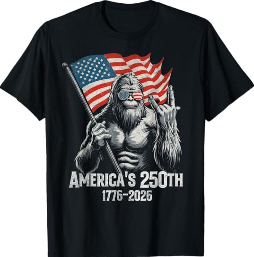 Bigfoot 250th Anniversary American Flag Patriotic 1776 2026 T-Shirt L