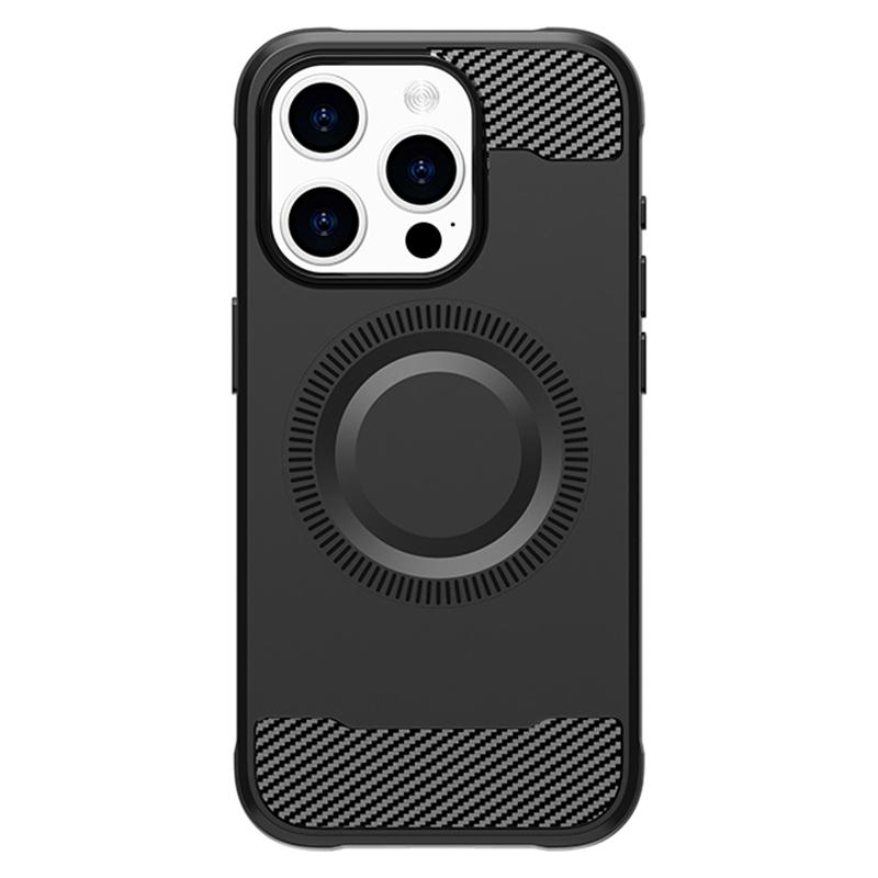 

For iPhone 15 Pro Case Compatible with MagSafe Carbon Fiber TPU Phone Cover Black
