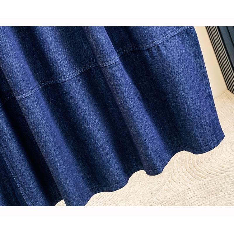 DIMANAF 2026 Summer Plus Size Women Skirts Elastic Waist Loose Denim Blue Oversize Casual Lady Long Skirts Cotton Solid