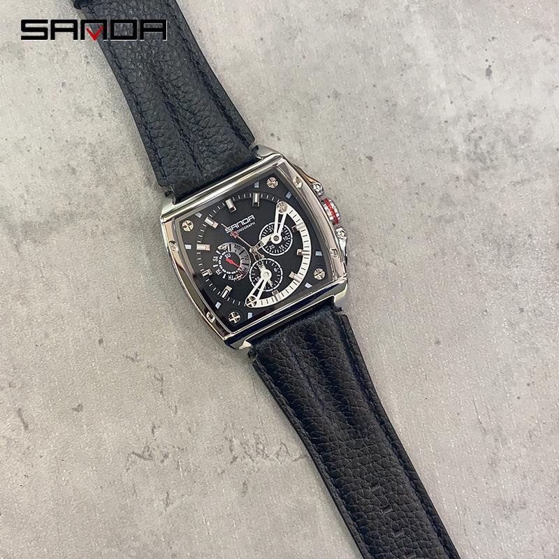 SANDA Hodinky Sanda New Quartz se čtvercovým páskem Tříočka se šesti jehličkovými módními hodinkami na nehty