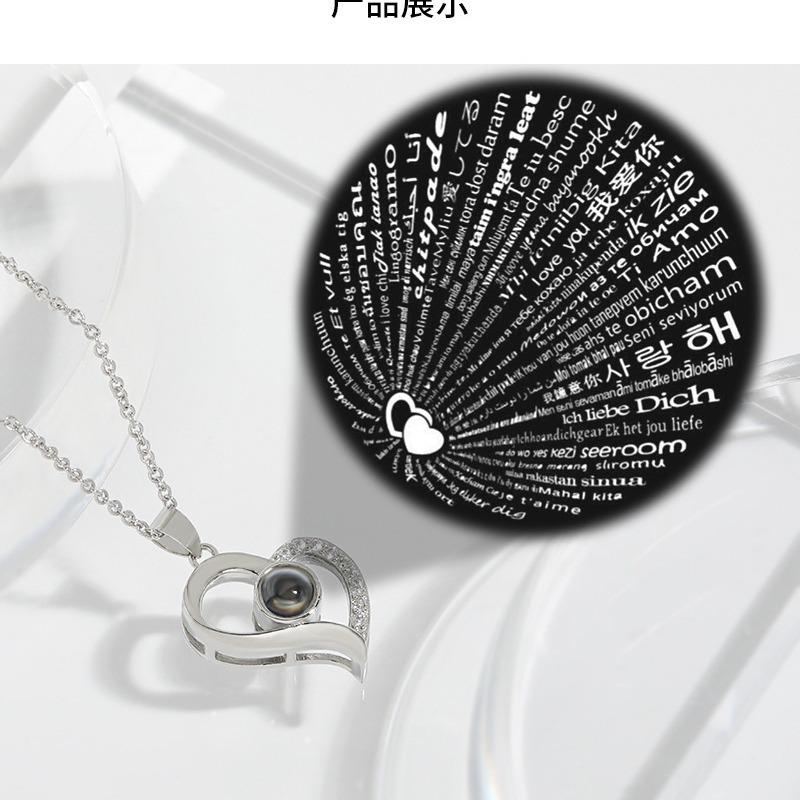 100 Languages I Love You Projection Necklace Women Hollow Love Simple Necklace Memory Collarbone Chain