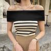 Striped Off Shoulder Sweater For Women With Slim Fit Short Sleeve Knit Top