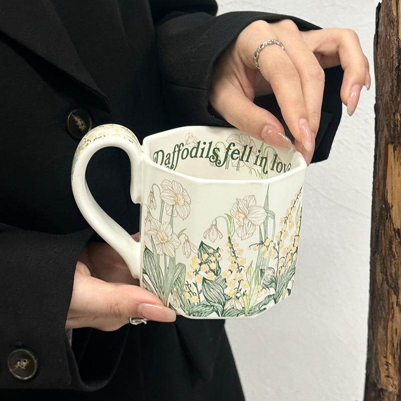 Retro Oil Painting Ceramic Coffee Cup High Value Drinking Water Mug Afternoon Teacup Birthday Gift for Girls