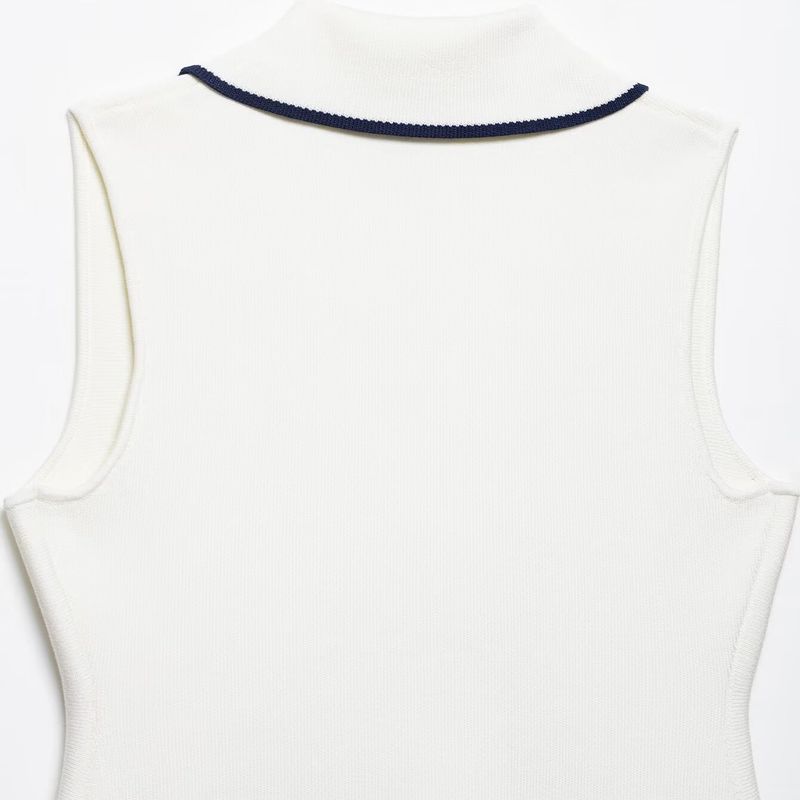 Kaslead New Arrival Women's Fashion Style Minimalist Trim Lapel Sleeveless Knitting Vest 4192059 080