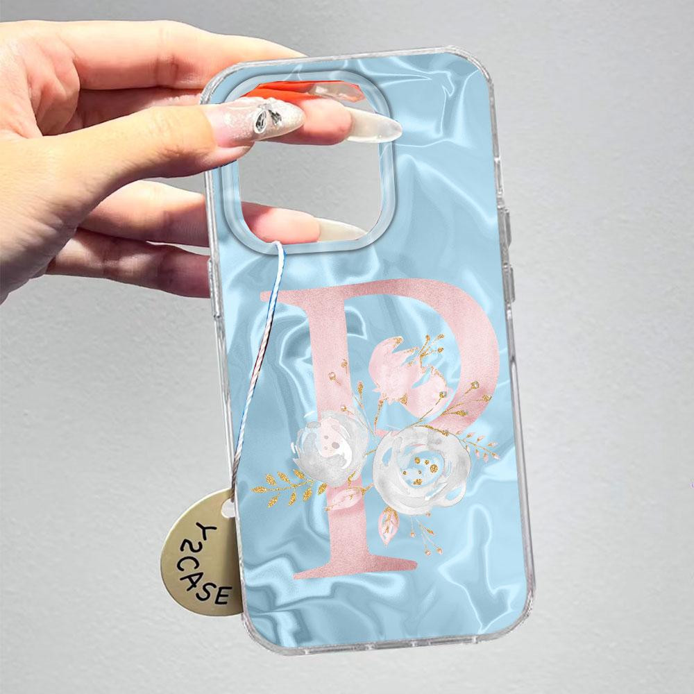 Pink Bule Couple A-Z Letter Flower Shockproof Phone Case For Xiaomi Redmi Note 12 10 8 9 Pro 10S 9s Silicone Shell Back Cover