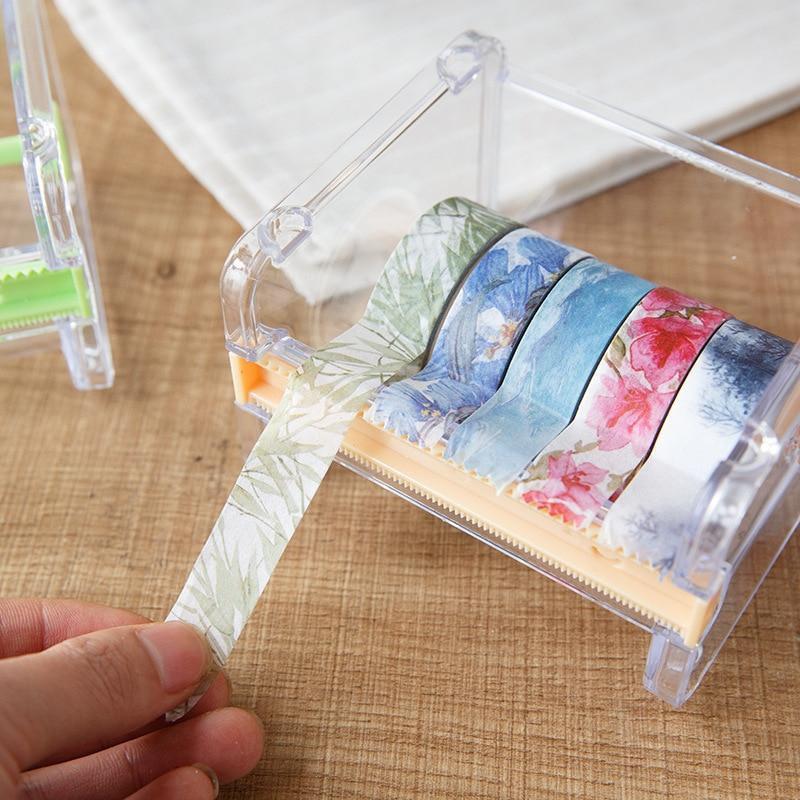 Creative Washi Tape Cutter Set Tape Tool Transparent Tape Holder Tape Dispenser School Supplies Office Stationery for Student