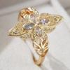Fashionable and Trendy Gold Color Hollow Carved Pattern Women's Ring, Sparkling Inlaid Zircon Daily Party Jewelry Gift