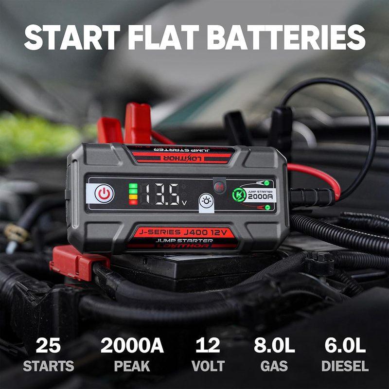 Portable 12V 2000A Jump Starter for Cars, Smart Display & USB Charging, Supports Up to 8L Gas Engines