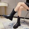 Neu Classics Chelsea Boots Damen Schwarz Stiefeletten Ankle Schuhe Hoch Echtes Leder Plateau Kurze Stiefel Slip on Gummiband