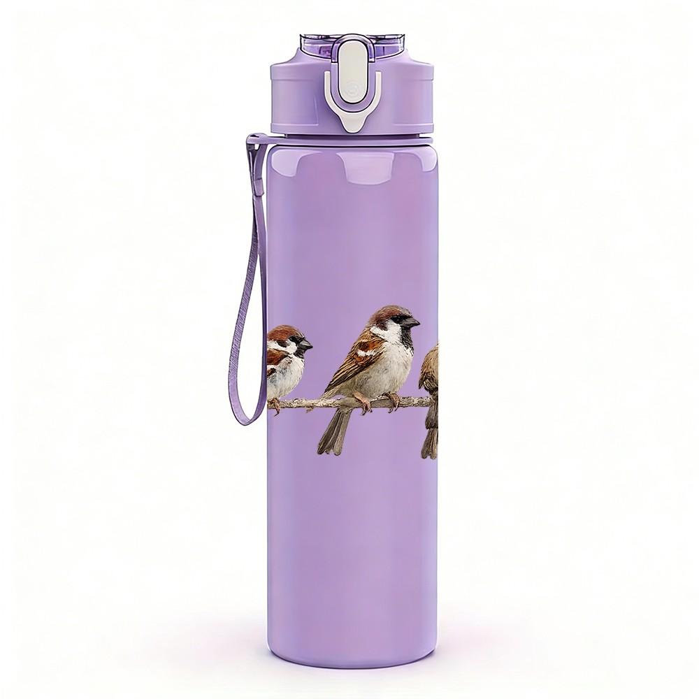1PC Little Birds On Wire Branch Art Print 750ml Color Plastic Sports Water Bottle Leakproof Flip Straw Lid Suitable for Sports Office Home Use