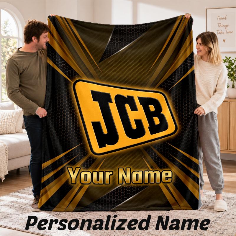 JCB Personalisierte Flanelldecke Benutzerdefinierter Name Text Weiche Überwurfdecke Heimdekoration