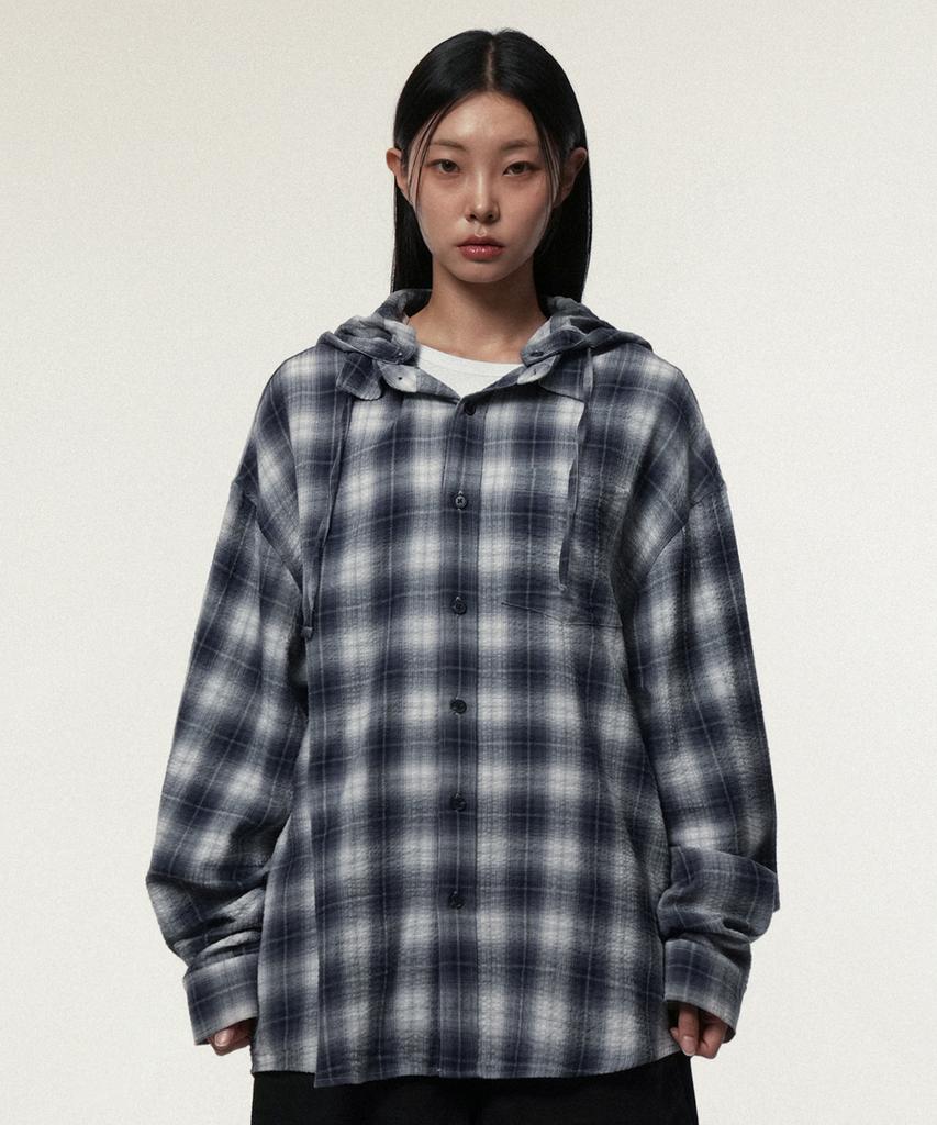 IDWS Hooded Checkered Shirt Blue
