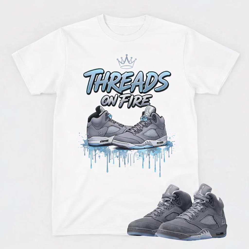 Threads On Fire Wolf Grey Sneaker Graphic T-Shirt – Urban Streetwear Drip Art Sneakerhead Tee