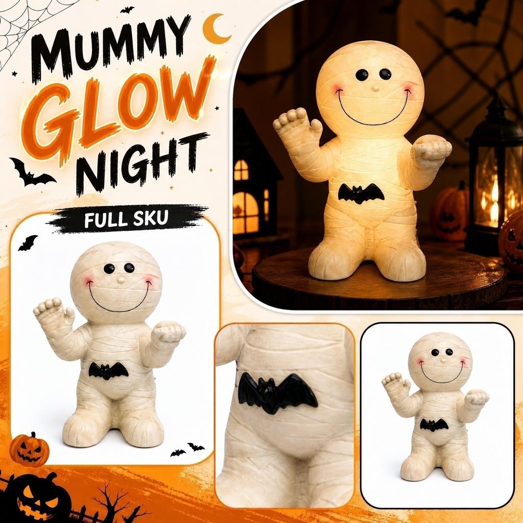 USB Powered Mummy Night Light Figurine Halloween Decorative Table Lamp with Soft Glow for Indoor Use