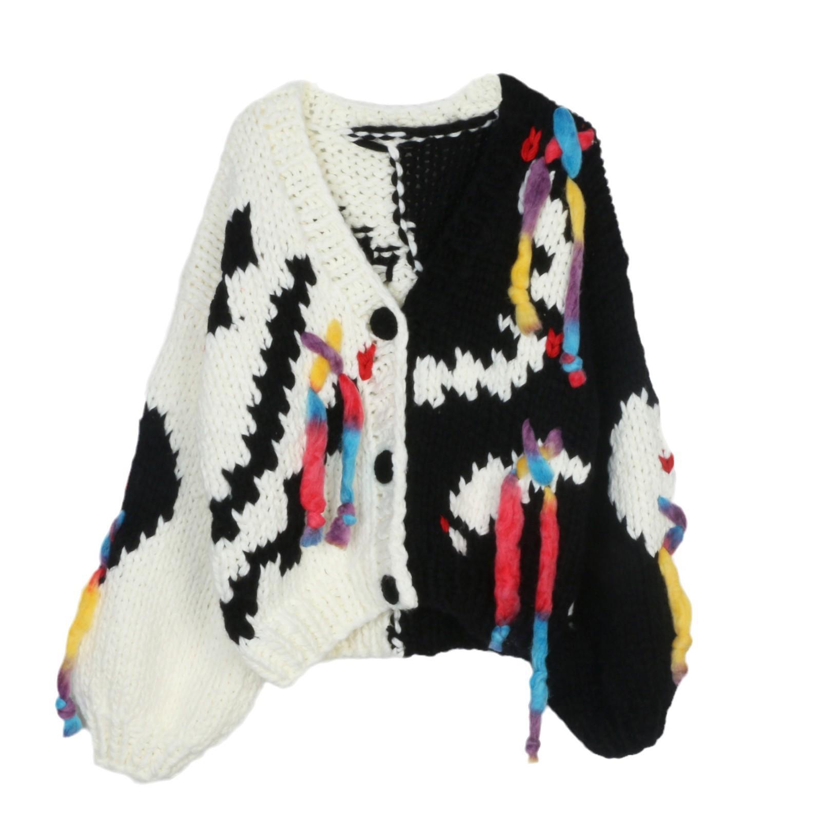 

Женский вязаный кардиган с кисточками, V-образным вырезом, облегающего кроя, с цветовыми блоками Small