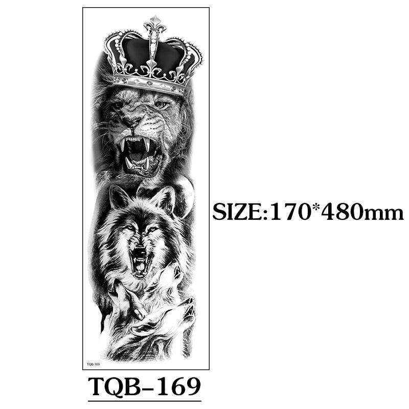 Full Arm Tattoo Sticker Full Arm, Big Picture Lion Tiger Wolf Animal Big Flower Arm Tattoo Sticker