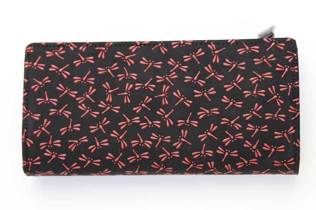 [INDEN-YA] Inden Yuichi Uehara (INDEN-YA) Genuine Leather Flap Long Wallet (Coin Purse Exterior), Model Number 2310, Black with Red Lacquer,