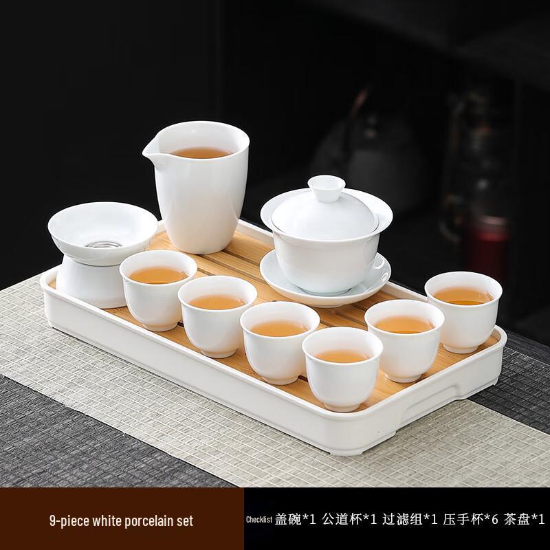 Chinese Mutton Fat Jade White Porcelain Gongfu Tea Set