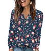 Women's Fashion V-Neck Button-Up T-Shirt With Christmas Print Long-Sleeved Top