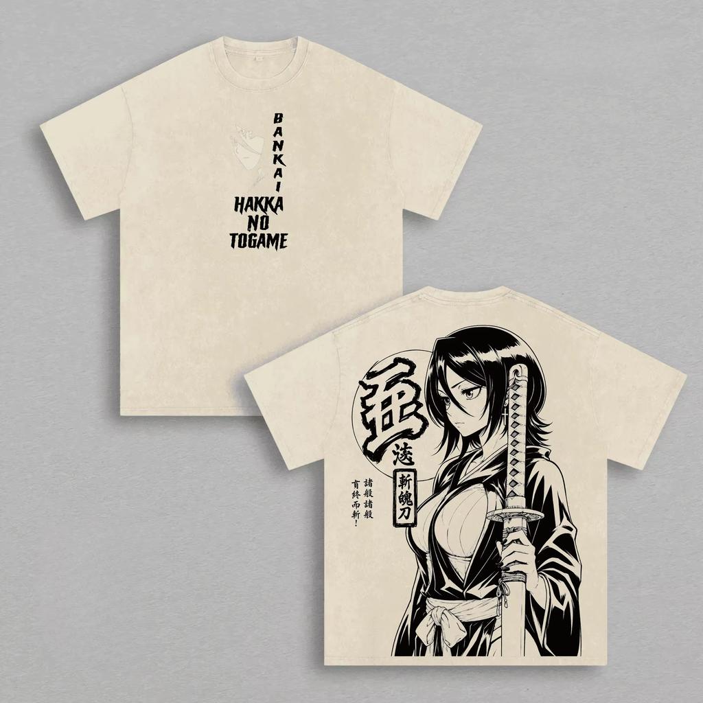 2026 Hot Sale Bleach Rukia Kuchiki Anime Graphic T-shirt Men Women Y2K Gothic Cotton Oversized T-shirts Breathable Streetwear Casual Tees