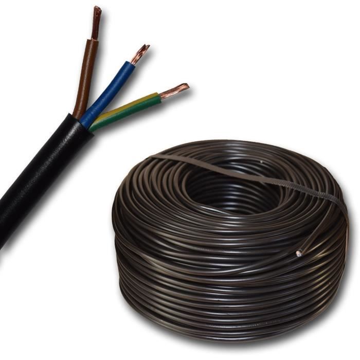 Tuyau H05VV-F 3G 1 mm2-3 x 1 0 mm2 - Noir - 10 m 25 m 50 m et 100 m