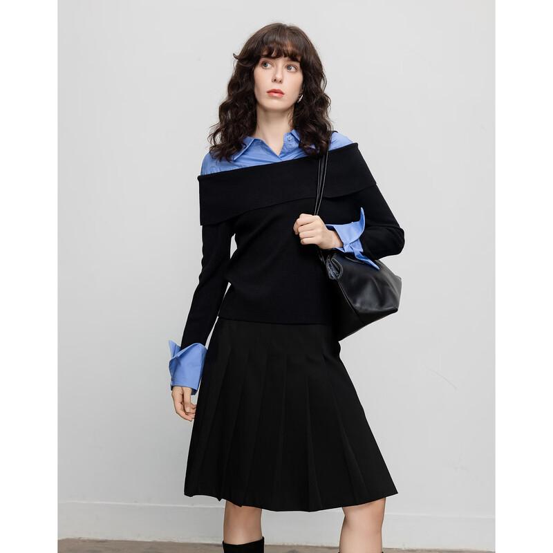 Women s Wool Blend Faux Two-Piece Color-Block Polo Knit Sweater M