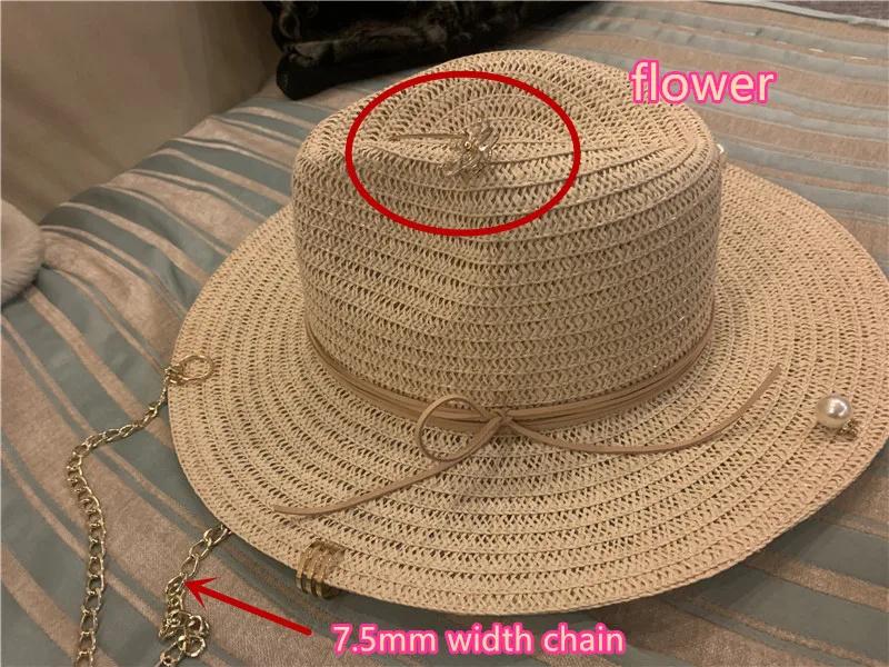 

202507-chain ins chic summer paper pin Fade-Free Gold gold chain fedoras cap women leisure panama jazz hat head size 57cm