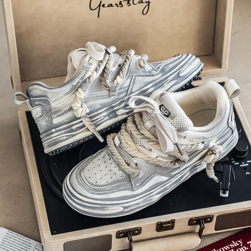 

2025 autumn new old dissolving shoes men s thick soles increase height sports leisure dirty board shoes men s shoes trendy shoes 39 бежевий