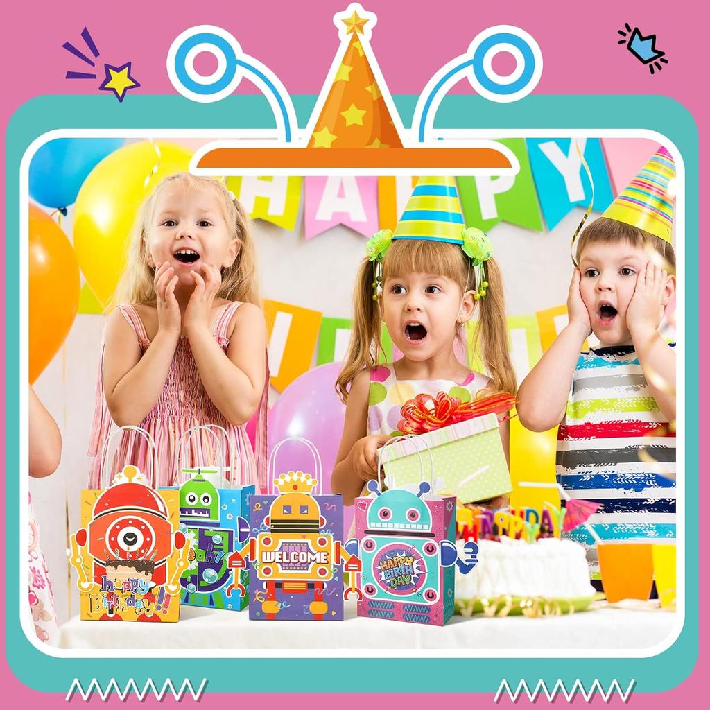24 Pcs Robot Party Supplies Candy Gift Bags, Robot Goodie Gift Treat Bags, Kids Candy Treat Bags with Handle for Robot Themed Birthday Party