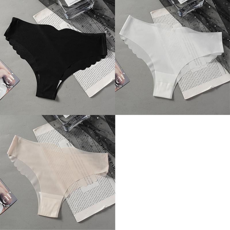 

1/3 шт. Женские трусики из ледяного шелка с низкой посадкой, летние, прозрачные, тонкие, сексуальные, дышащие, однотонные, с волнистым краем XL разноцветный