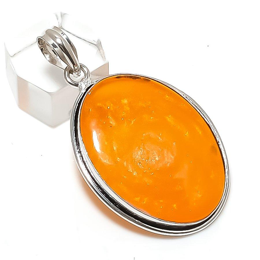 Natural Baltic Amber Gemstone 925 Sterling Silver Jewelry Pendant 2.05" u2K75