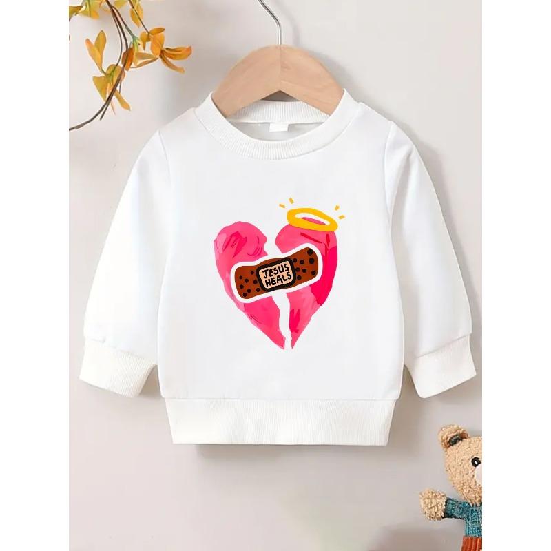 Kids Crewneck Sweatshirt, Golden Halo Heart Print with JESUS HEALS Lettering 110