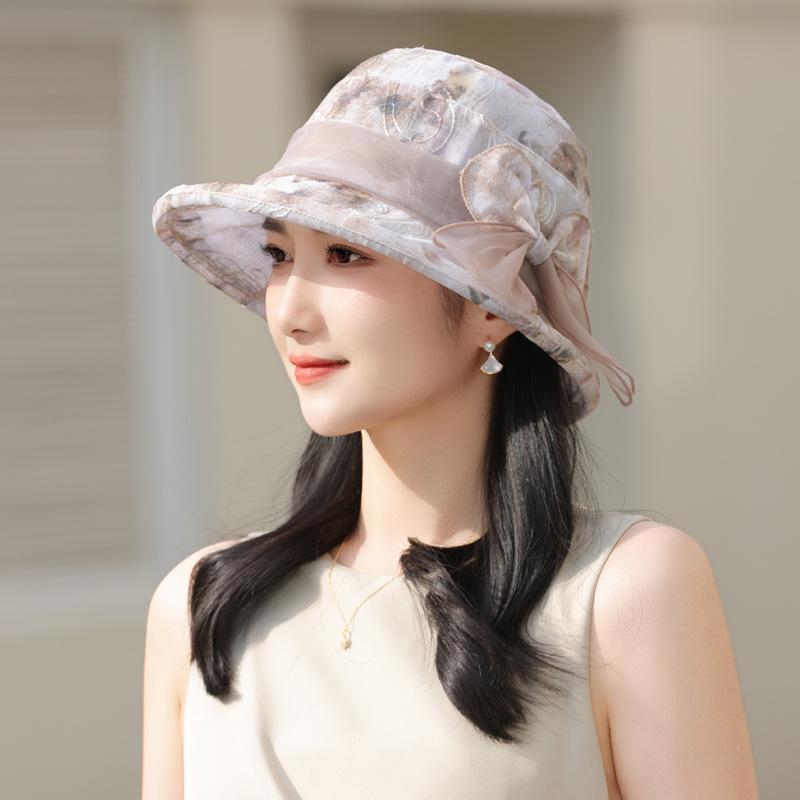 Summer new hat women's light lace bow summer outdoor sunshade sunscreen hat bucket hat