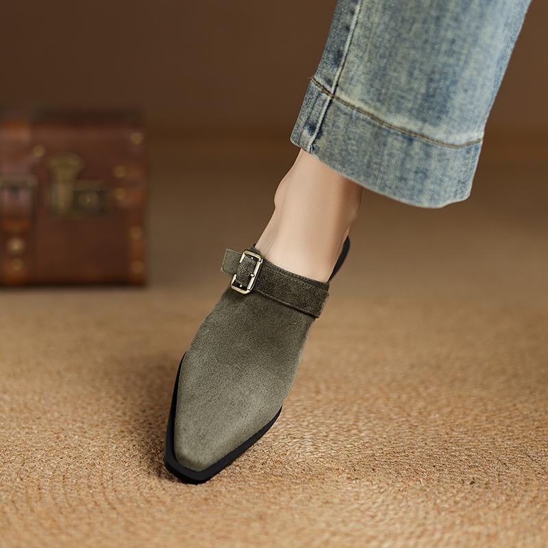 Fashion 2025 New Brand Sandal Retro Ladies Sheep Suede Fashion Chunky Heels Summer Wedges Mules Slippers Women Casual Office Shoes Woman
