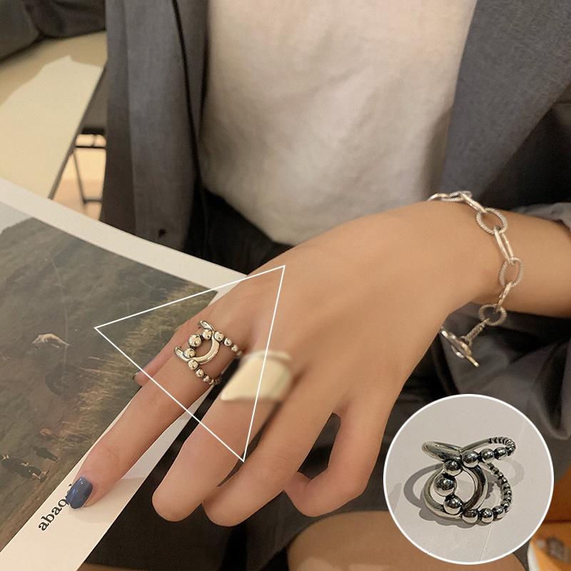 

Корейское посеребренное винтажное кольцо-кроссовер из серебра S925 - Женское открытое кольцо круглой и квадратной формы для указательного пальца Adjustable Opening