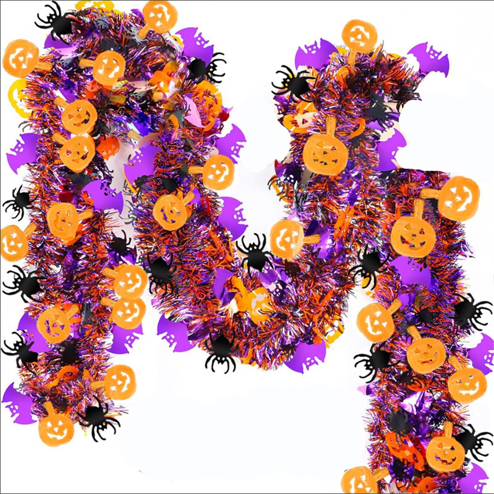 

Halloween Decorations,80 IN Halloween Garland With Orange Pumpkin Black Spider Purple , Shiny Garland For Home Tree Indoor Outdoor Part One Size