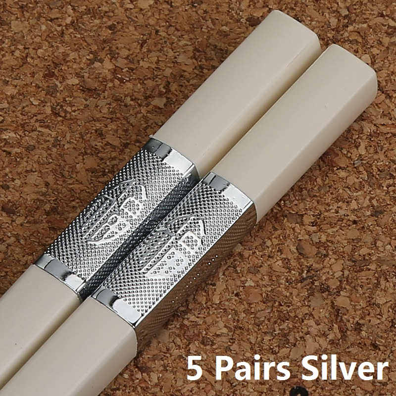 

5 пар корейских палочек для еды, японские палочки для еды, набор из белого золота, китайские палочки для еды, сплав, суши, хаши, ресторанные столовые приборы, посуда