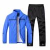Men's Spring and Autumn Plus Size Lapel Long Sleeved Jacket + Casual Breathable Loose Trousers Outdoor Sports Two Piece Set