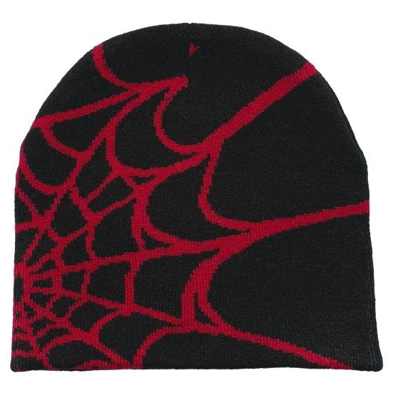 

Winter Hat Spider Web Print Knitted Unisex Beanie Hat Halloween Party Cap High Elasticity Anti-shrink Contrast Color Outdoor Cold красный черный