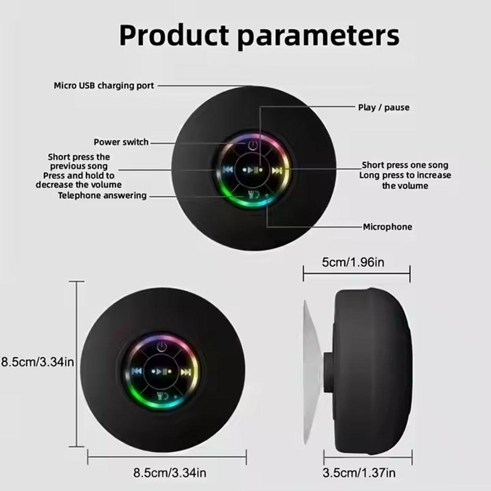 Bathroom Waterproof Bluetooth Speaker with RGB LED Light Mini Outdoor Travel Portable Wireless Shower Suction Cup Speakers