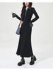 Korean Contrasting Color Lapel Long-sleeved Knitted Dress New Style High-end Waist Slimming Inner A-line Long Skirt for Women