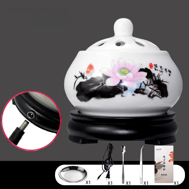 

Ceramic Electric Incense Burner Timed Temperature Adjustment Temple Offering Buddha Home Tabletop Placed Incense Coil Censer